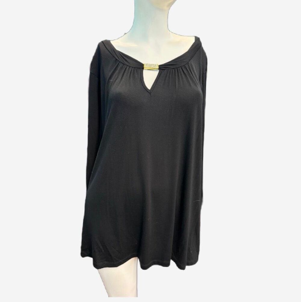 Cable & Gauge Black Keyhole Blouse Women’s Size 2X NEW WITH TAGS Gold Tone Bar A